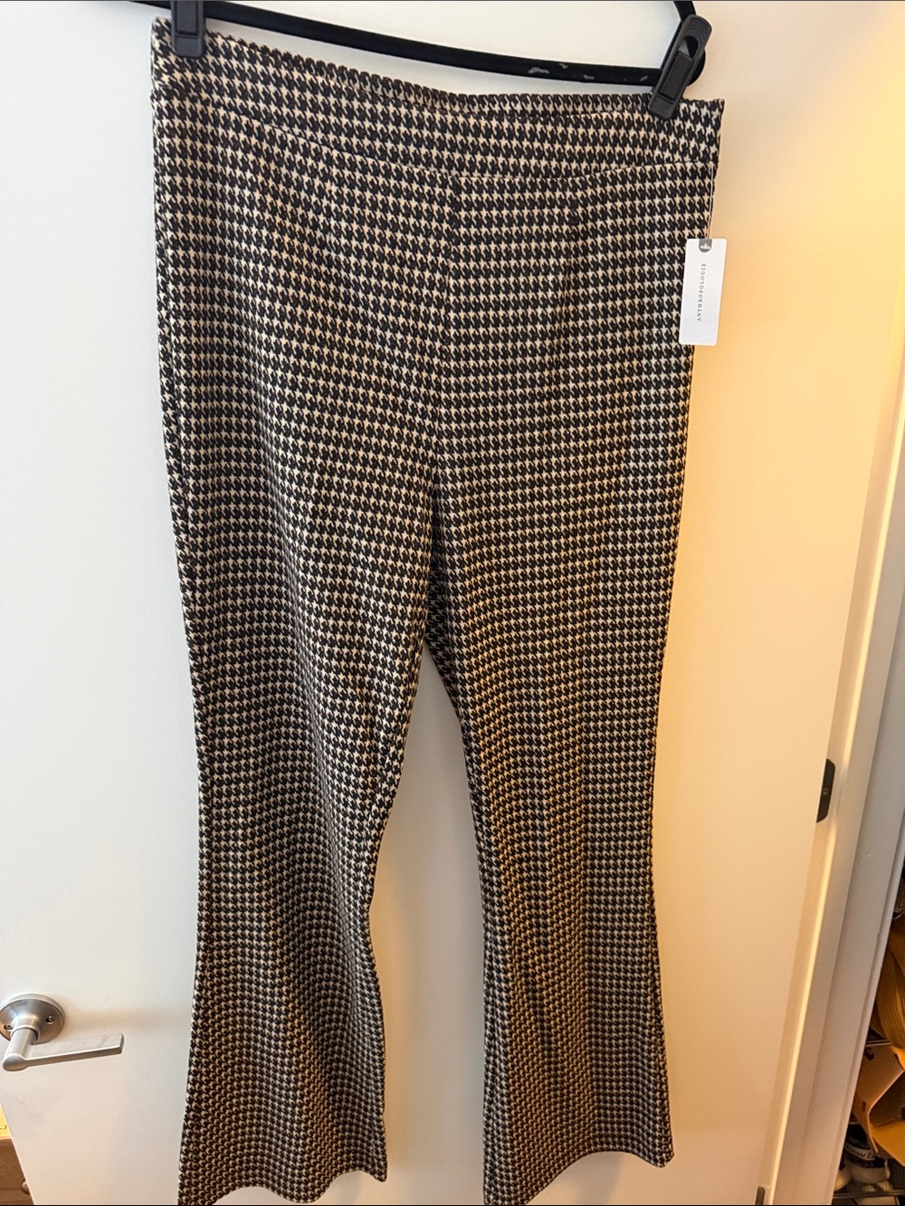 Anthropologie Houndstooth Boot-Cut Pants - Black & Cream